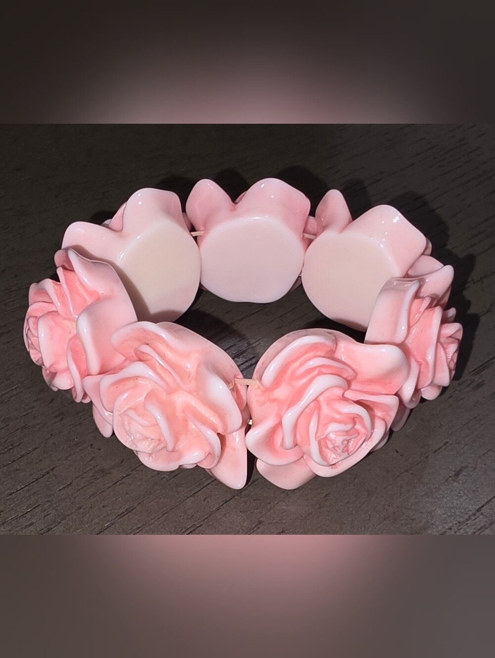Handcrafted Pink Rose Stretch Bracelet - Women Jewelry